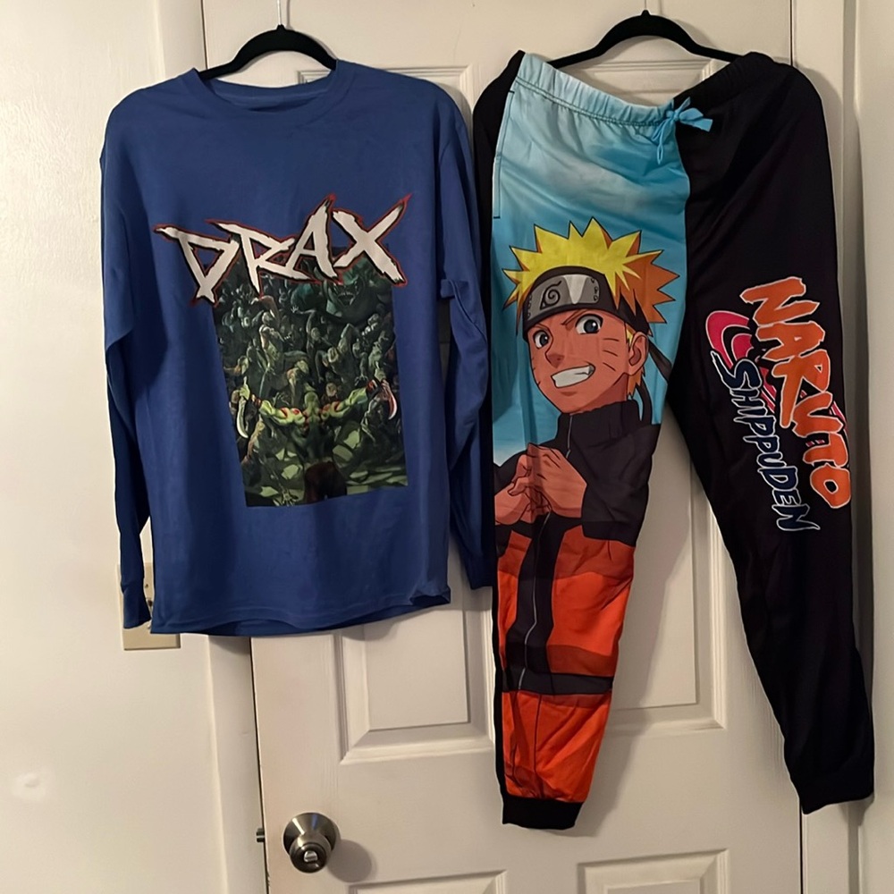 Bundle!! Marvel Drax Men’s Size M Long Sleeve Tee- Men’s M Naruto Joggers/PJ’s